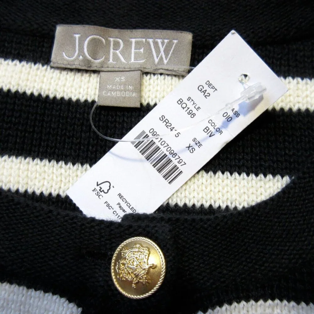 NWT J.Crew Emilie Sweater Lady Jacket in Black Ivory Stripe Knit Cardigan XS